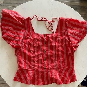 Button Down Ruffle Sleeve Blouse